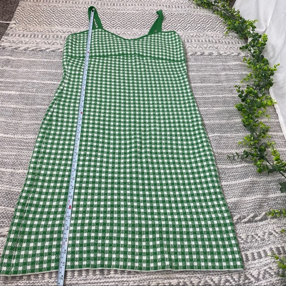 NEW Anthropologie Gingham Knit Mini Dress Green & White Check Stretch Mod Retro - Picture 12 of 12